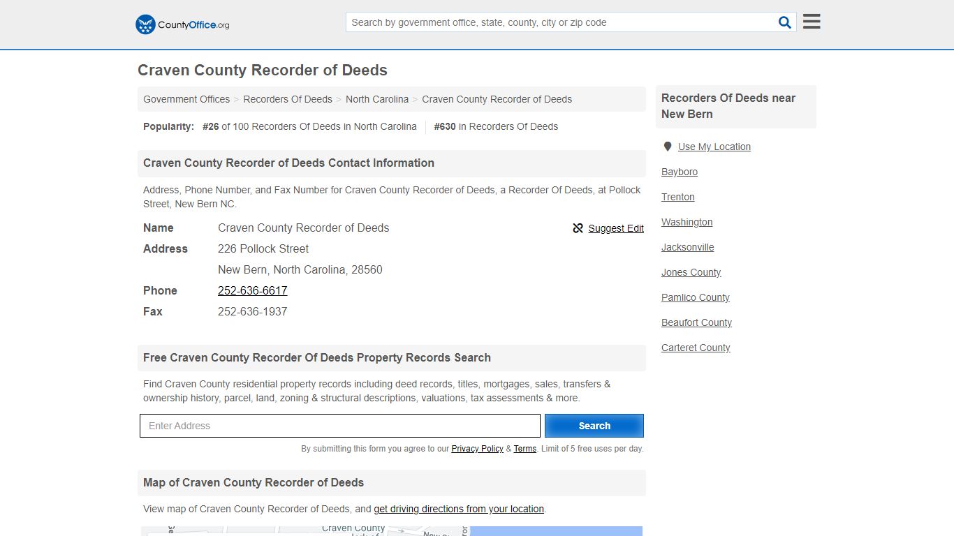 Craven County Recorder of Deeds - New Bern, NC (Address, Phone, and Fax)