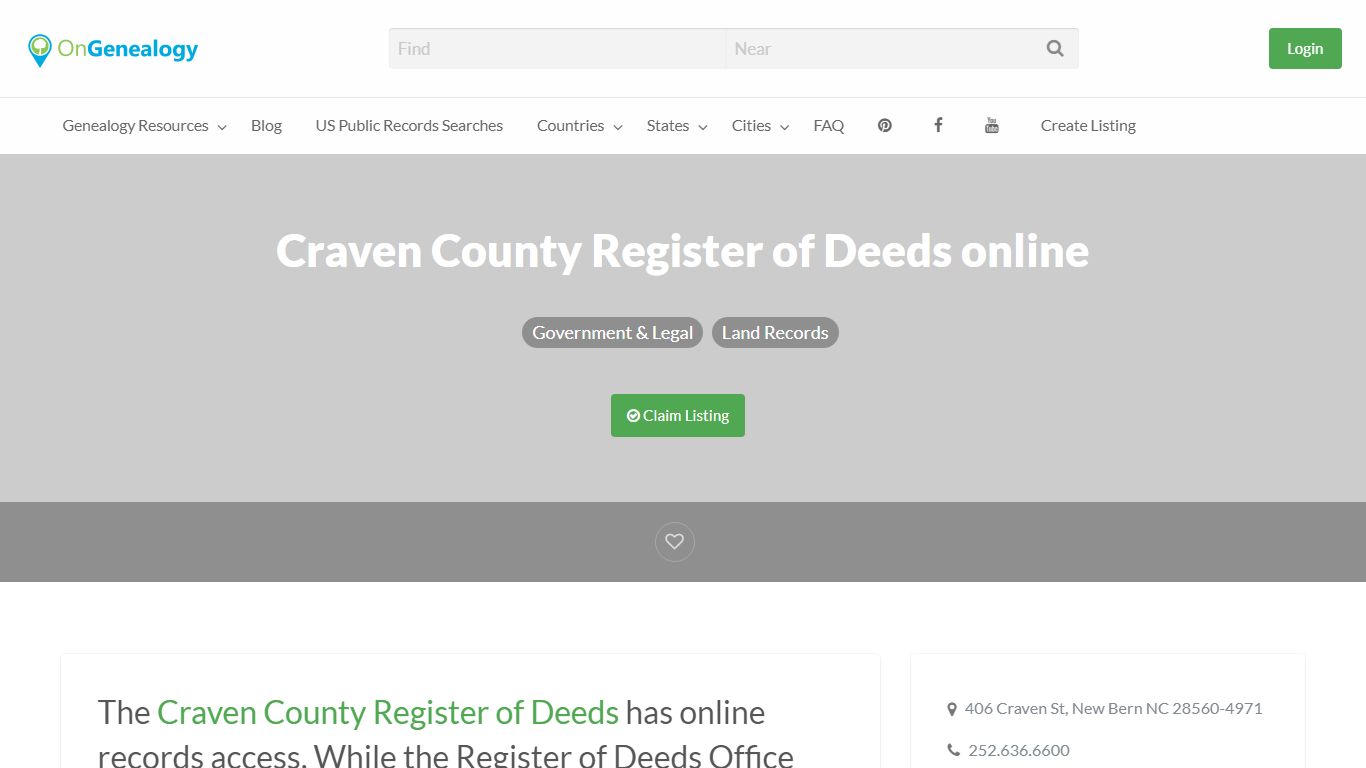 Craven County Register of Deeds online - OnGenealogy